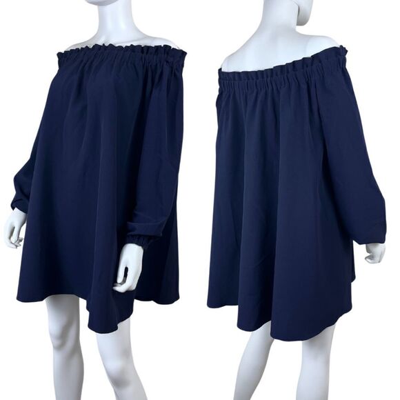 Ixiah Cellulid Women Size 4 Off the Shoulder Blue Ruffle Baby Doll Mini Dress - Picture 1 of 14